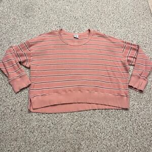 Aerie Wow Waffle Long Sleeve Shirt XL Pink Striped Thermal Casual Loungewear